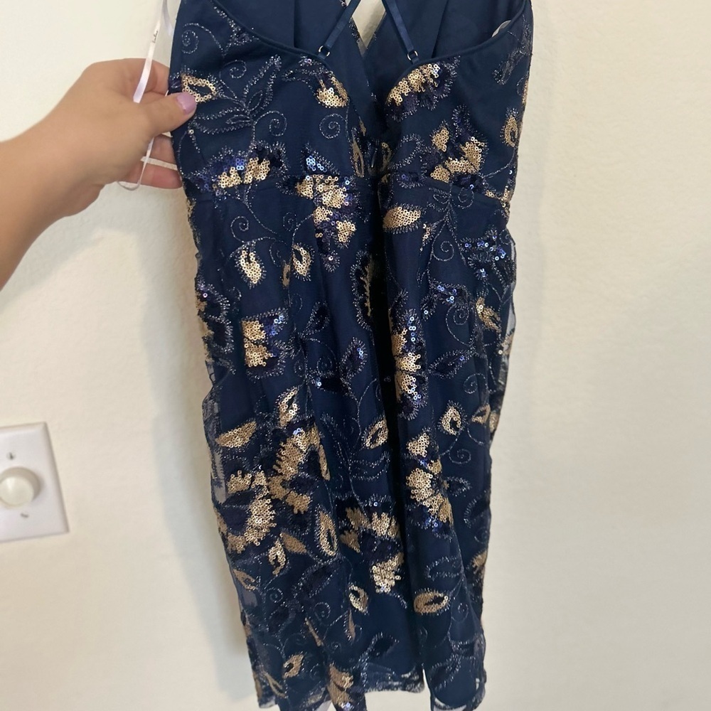 Lulus Small My Best Look Navy and Gold Sequin Surplice Bodycon
Mini Dress - Picture 7 of 12